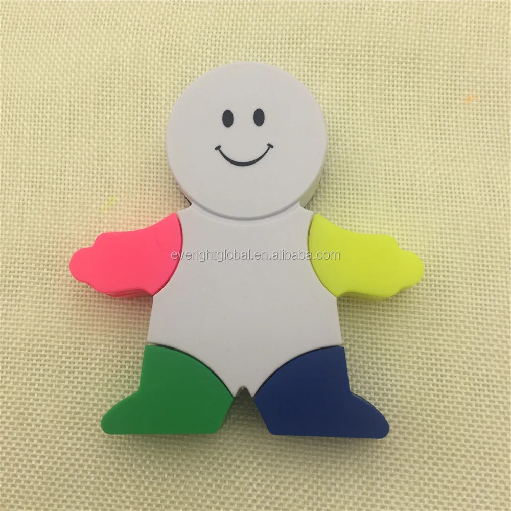 T0038 Low MOQ Multi-functional Robot shaped 4 colors highlighter pens with brush for promotional event