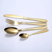 

luxury gold reusable wedding stainless steel flatware set fork knife and spoon cutlery set