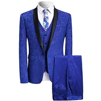 

Men's Elegant Jacquard 3 Piece Suit Slim Fit Royal Blue Tuxedo