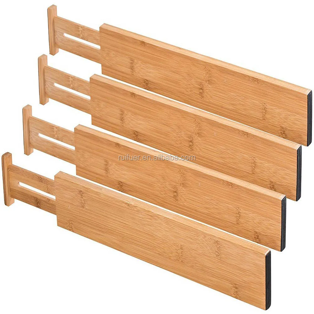 

4 Pack 17.6 - 22" 100% Organic Bamboo Adjustable Expendable Drawer Dividers for Kitchen Bedroom or Bedroom, As picture showed