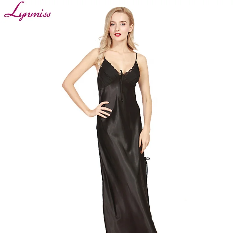 

2018 Lynmiss accept paypal Wholesale solid colors satin long nightgown, 6 colors