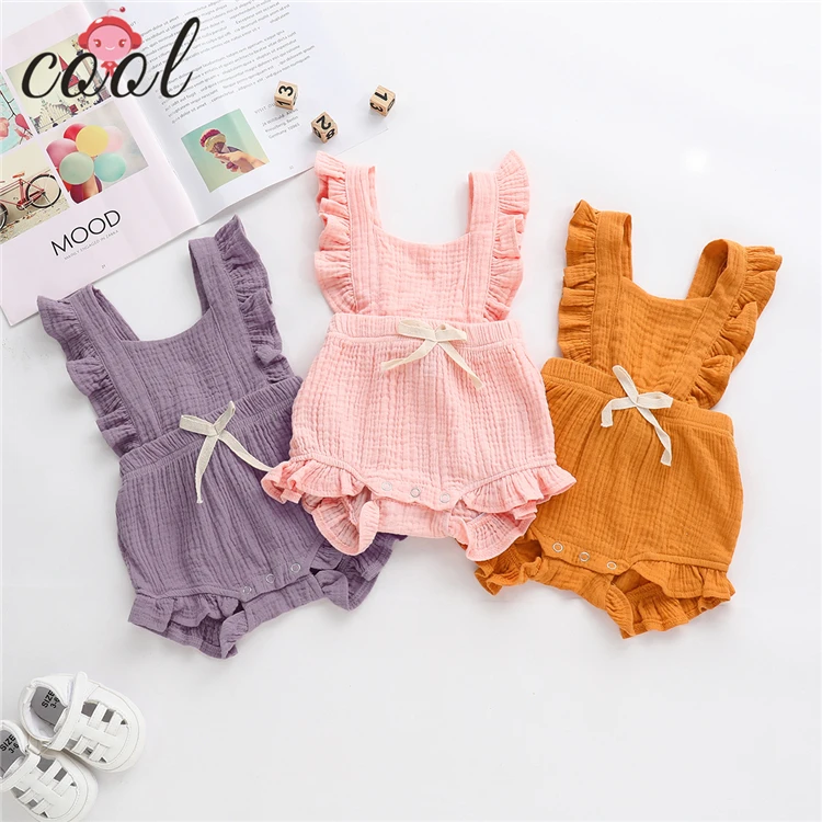 

2019 New arrival summer baby clothes cute 100%cotton knitted infant jumpsuit pink baby girl romper, Pink;purple;orange;navy;white;red