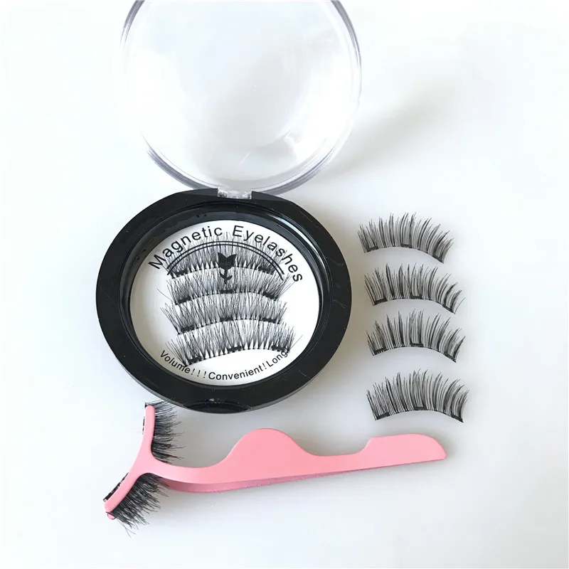 

2020 Amazon hot sell magnetic lashes packaging 3 magnets false 3d silk mink magnetic eyelashes, Natural black