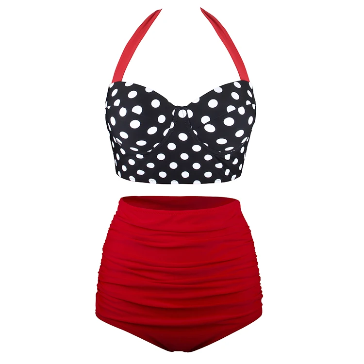 

New Arrival Dot Two Piece Swimwear High Waist Bikini, Shown