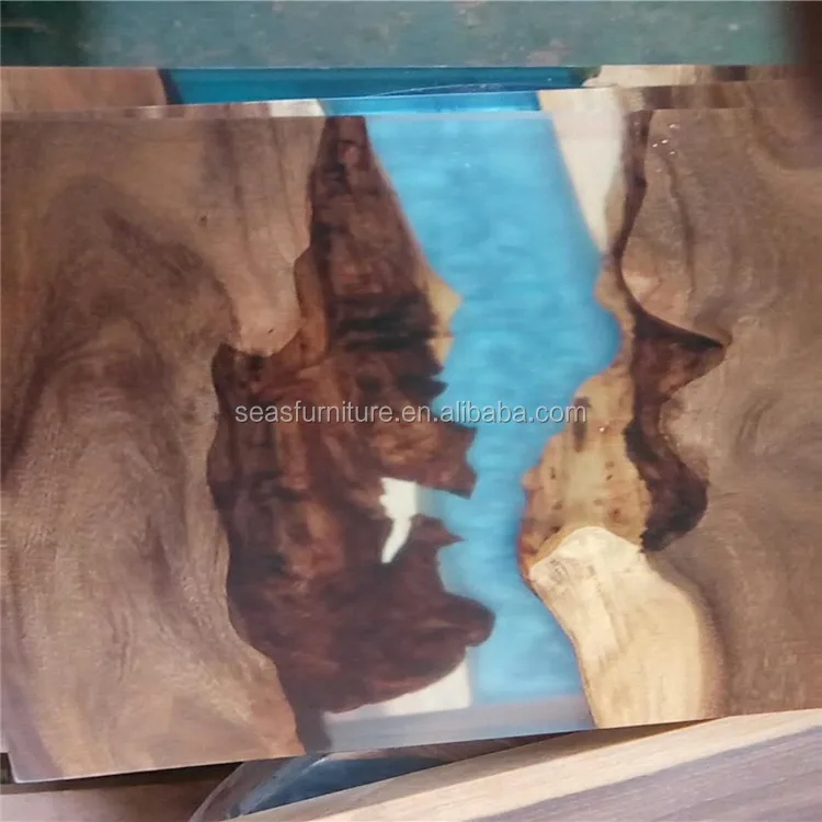 
Walnut High End Special Design dinner clear water blue River Epoxy Resin Table 