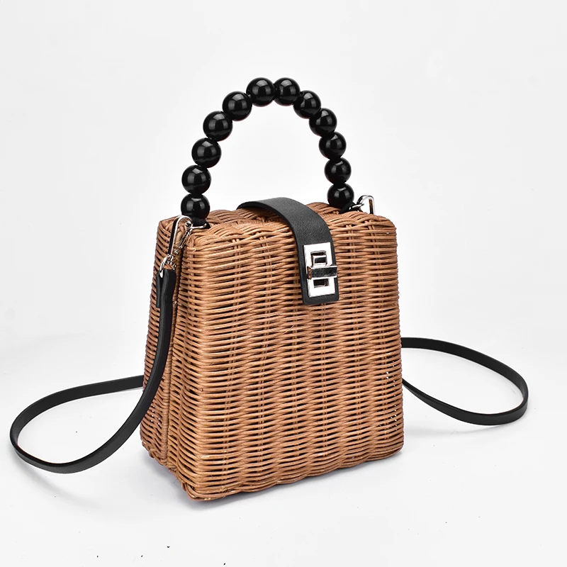 

Summer hot sales straw handbag wholesales hand-woven luxury small tote hand purse bag fashion with lock rattan straw bag women, Retro like photos