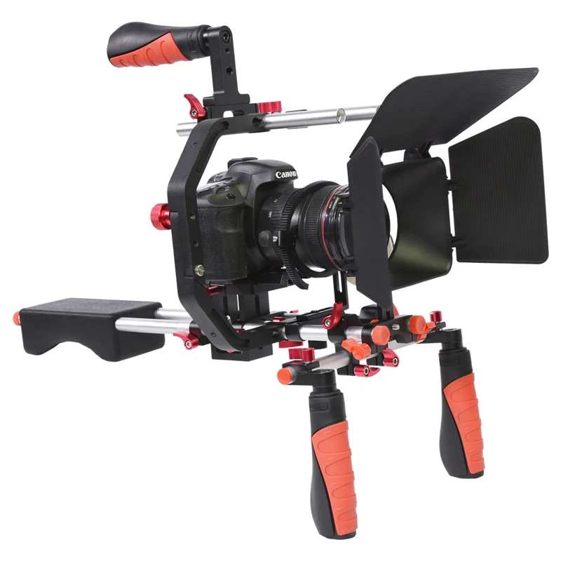 

JingYing aluminum alloy universal DV DSLR camera shoulder rig with follow focus matte box, Black