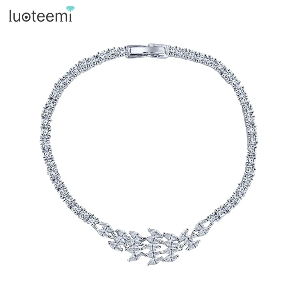 

LUOTEEMI Romantic CZ Diamond Jewelry Gift For Bridesmaid White Gold Plated Cubic Zirconia Bridal Wedding Bracelets