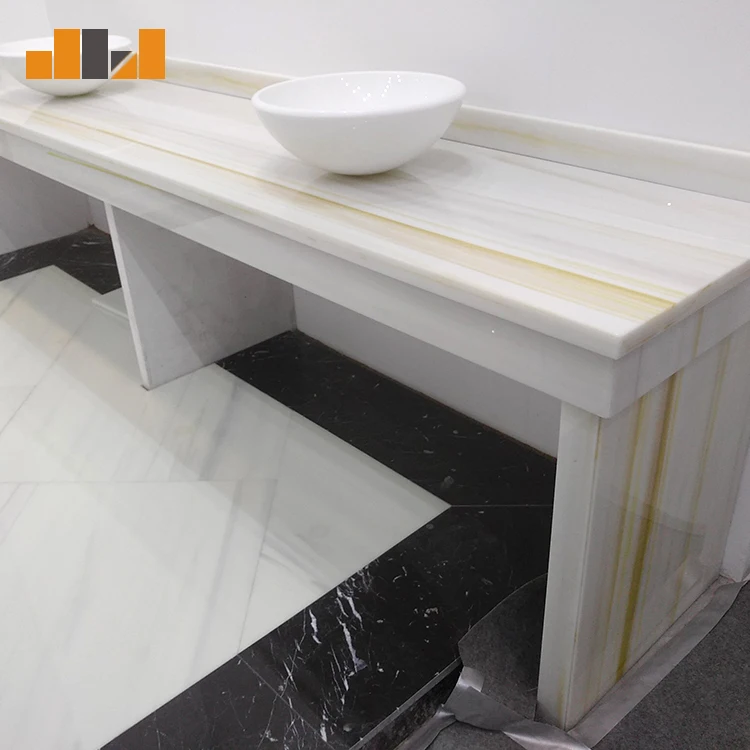 
Eco-friendly yellow veins countertop artificial stone nano crystallized panel 