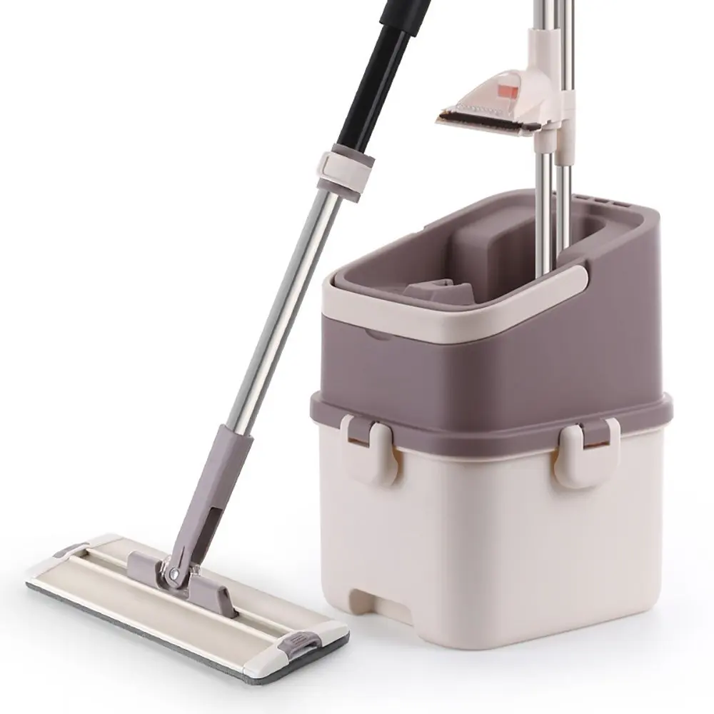 LJHA xuanzhuantuoba Mop And Bucket Set/Rotate/Hand Wash Free/Spray Water/Scratch Hair/Wipe The Water/Three Effects Syncretic/Single Bucket/Snap-type/Flat Mop