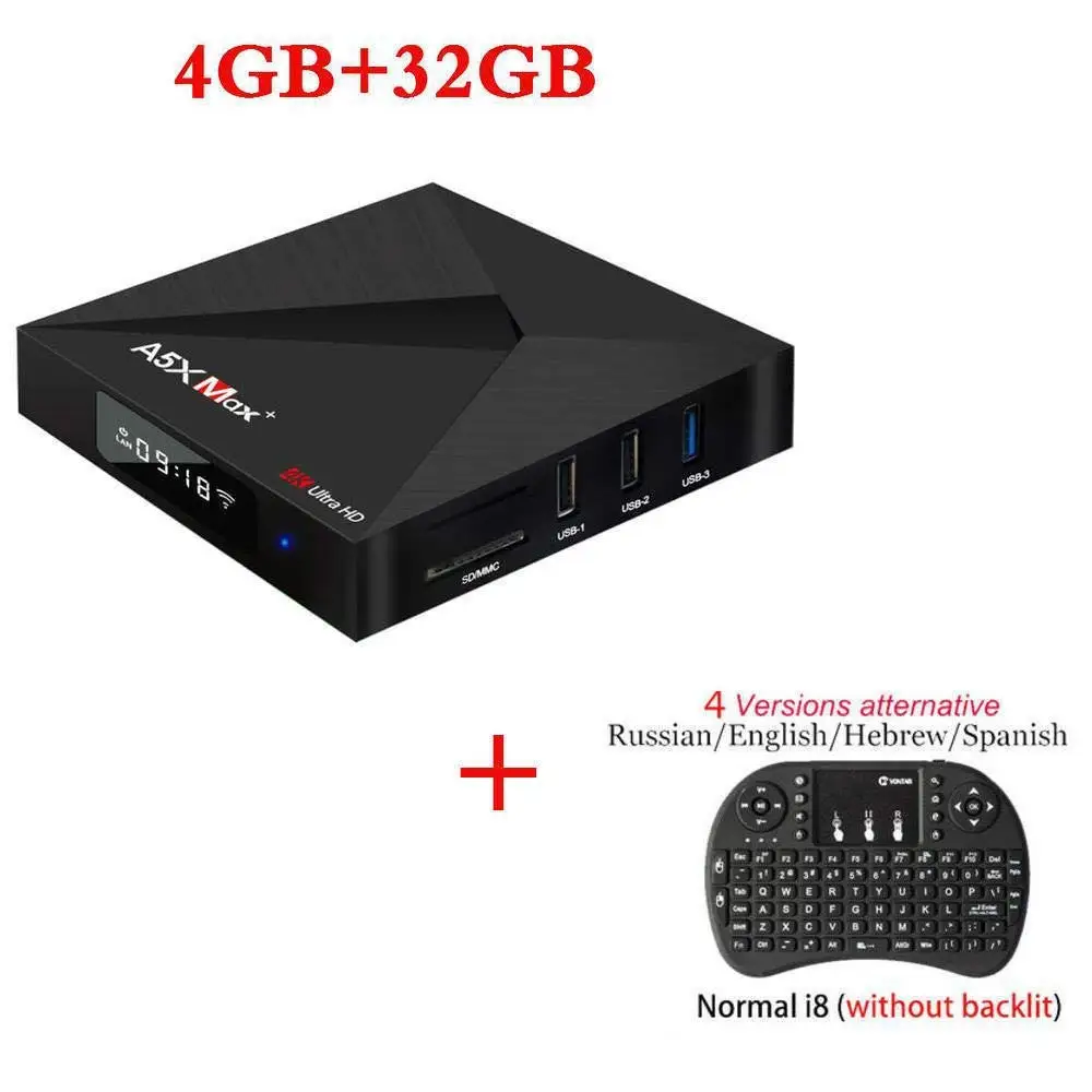 Mocei RK3328 A5X Max + Android 8.1 TV Box 4GB 16GB/32GB 2.4G/5G Dual WiFi Kodi 17.3 4/32G+i8