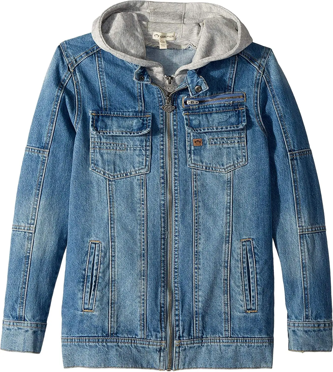 mens denim jacket with sweatshirt sleeves