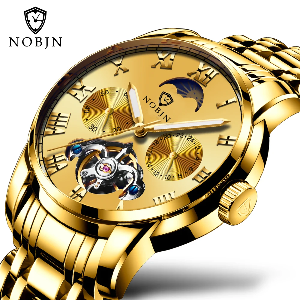 

NOBJN hotselling wrist mechanical fashion watch waterproof stainless steel casual automatic men wristwatches, Optional