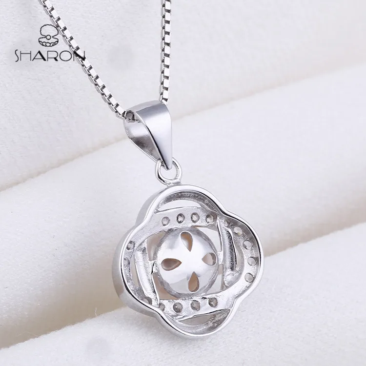 New Design Flower Shaped Silver Jewelry Pearl Flower Mounting Necklace