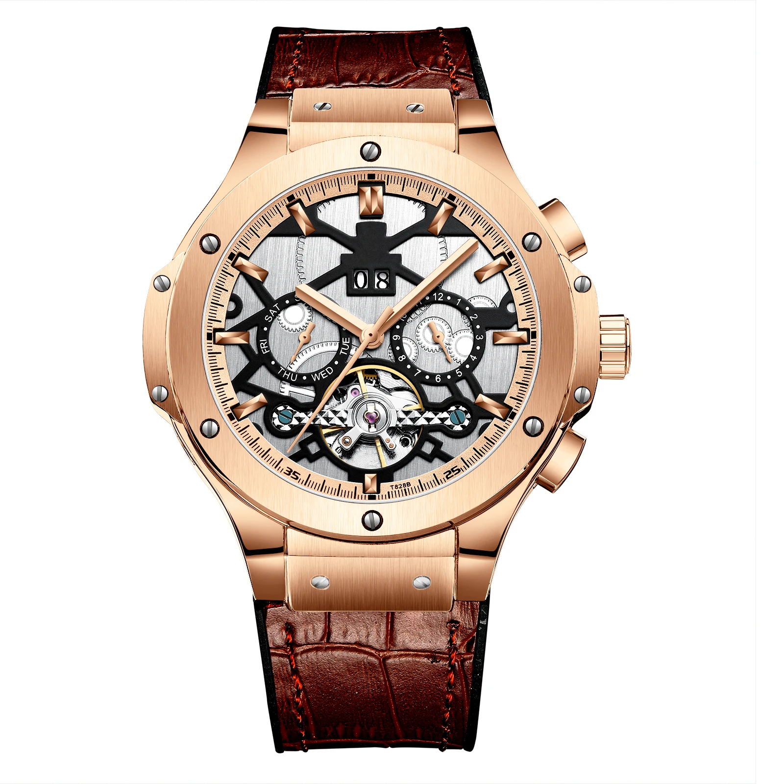 

Fully automatic waterproof watch men luxury genuine leather wristwatch fashion, N/a