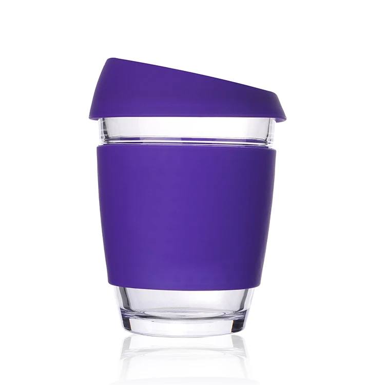 

Wholesale Custom Heat Resistant Reusable Borosilicate Glass Coffee Mugs With Silicone Lid, Multi colors