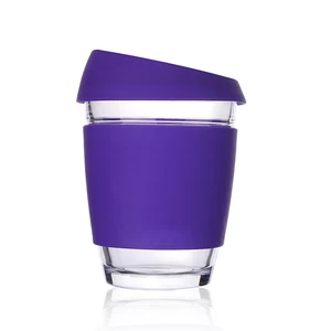 Image of Wholesale Custom Heat Resistant Reusable Borosilicate Glass Coffee Mugs With Silicone Lid
