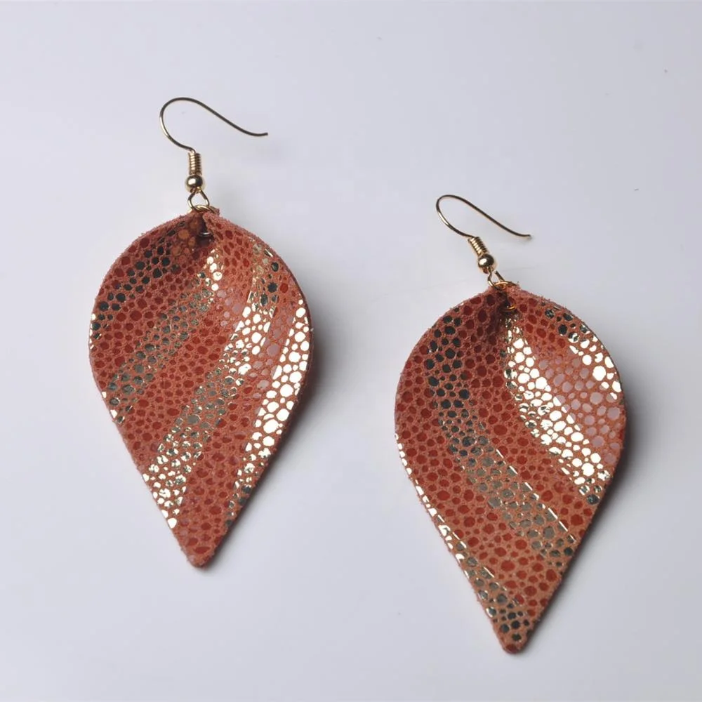 

Trendy handmade genuine leather earrings for young lady, As pic