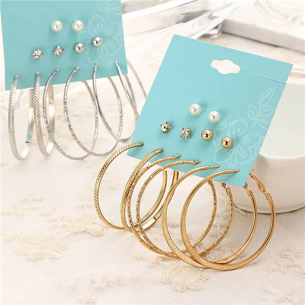 

6pairs/set New Fashion Ladies Girls Rhinestone Pearl Hook Dangle Earring Stud Sets Earrings, China(mainland)