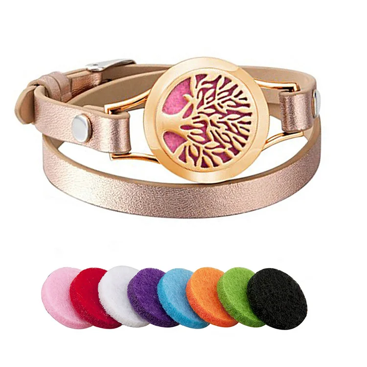 

Tree Of Life Leather Aroma Essential Oil Diffuser Locket Bracelet, Brown/black