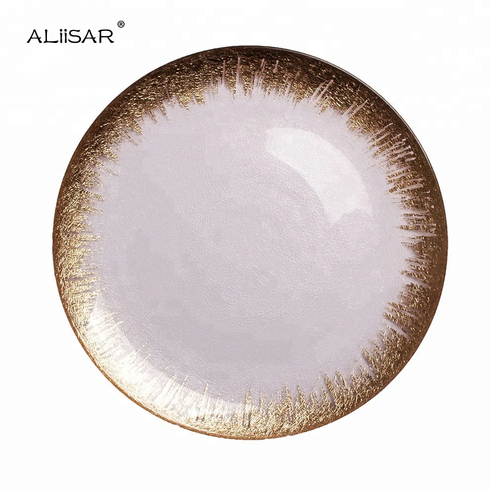 

13-Inch Colored Edge Glass Charger Plate Wedding Party Dinner Modern Appeal Glass, Gold/silver/rose gold