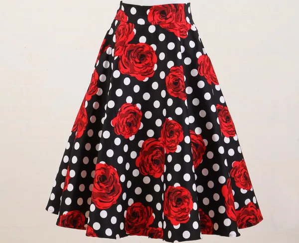 red polka dot skirt midi