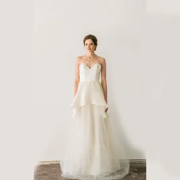 Illusion Spaghetti High Low Bridal Wedding Gown With Horsehair And