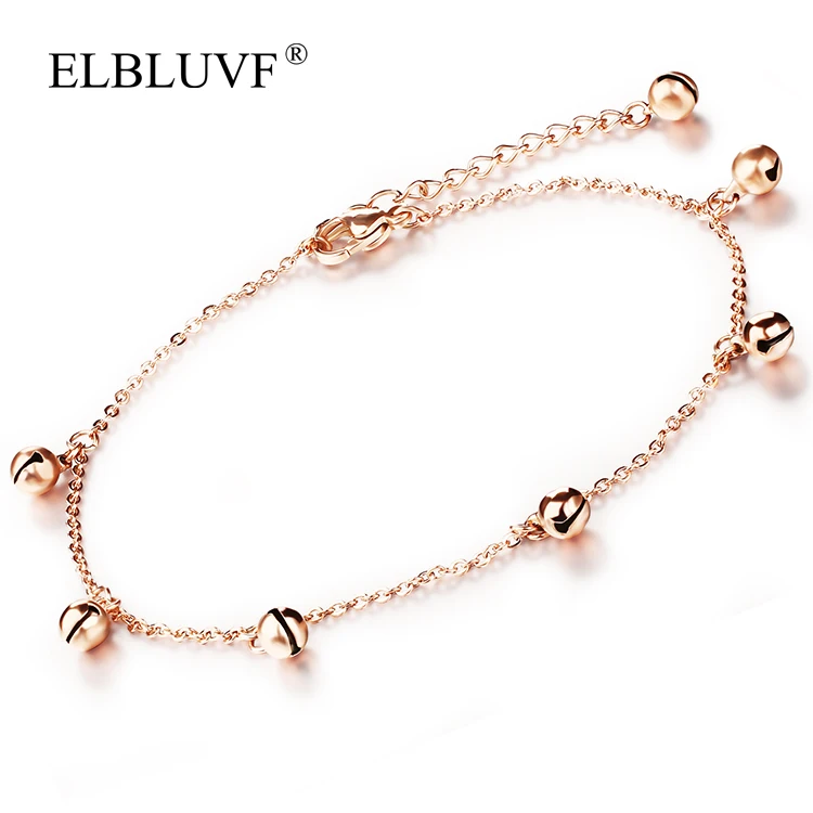 

ELBLUVF Free Shipping Stainless Steel Small Bell Anklet Jewelry For Girls/Ladies/Women, Rose gold