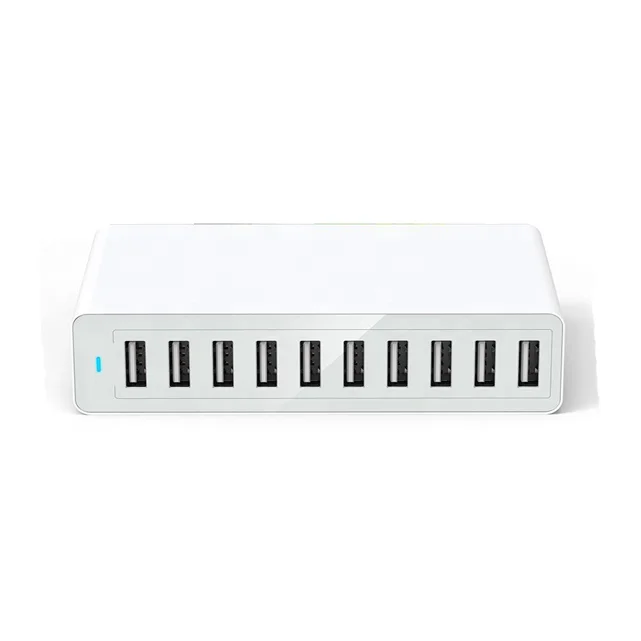 

50 Watt 10A 10-Port Family-Sized Desktop USB Rapid Charger Smart USB Charger with Auto Detect Technology, Black white