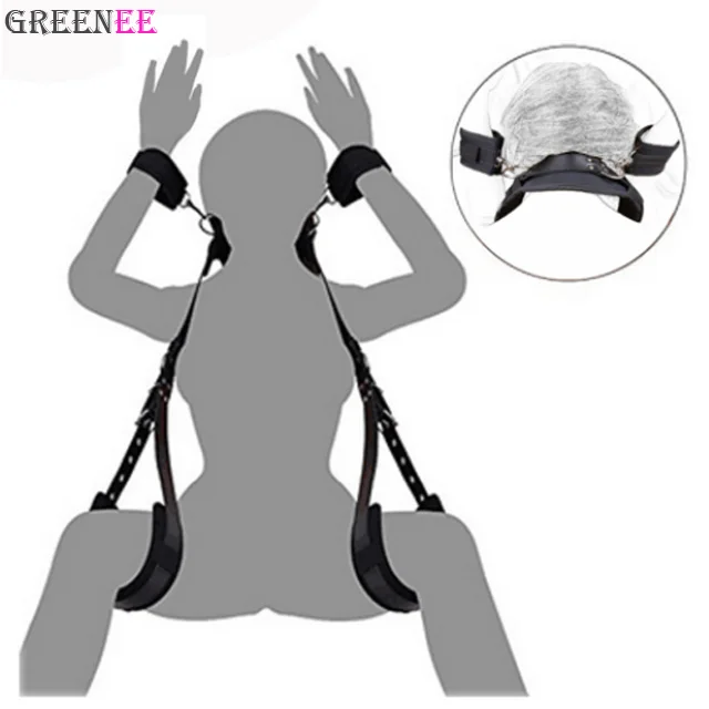 
Naked Bound Sponge Bondage Restraint Open Leg Thigh Locking Wrist Handcuffs Fetish Harness For Women 