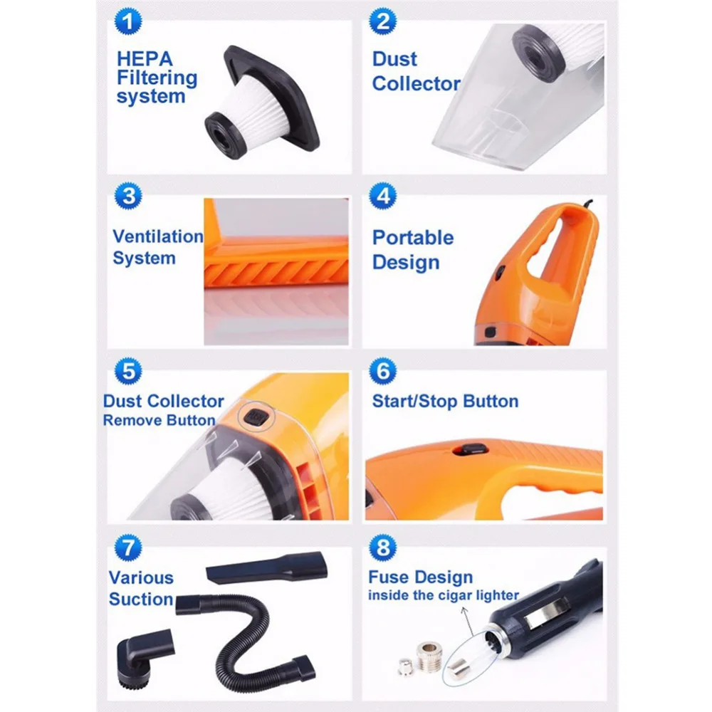 Custom Logo DC-12V 120W Car Vacuum Cleaner Portable Wet Dry