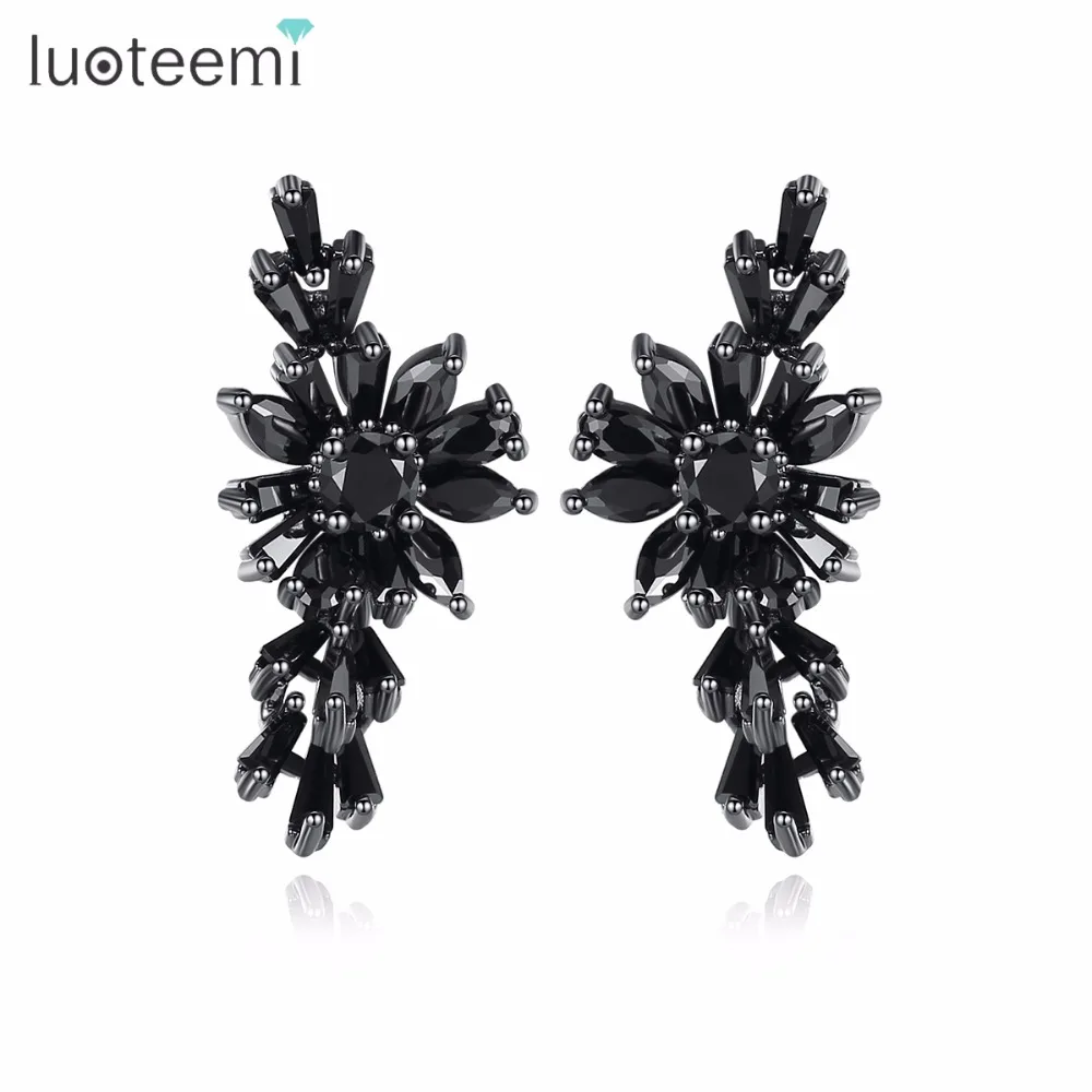 LUOTEEMI New Luxury Women Charm Jewelry Black Marquise Cut Cubic Zirconia Stud Earrings For Party