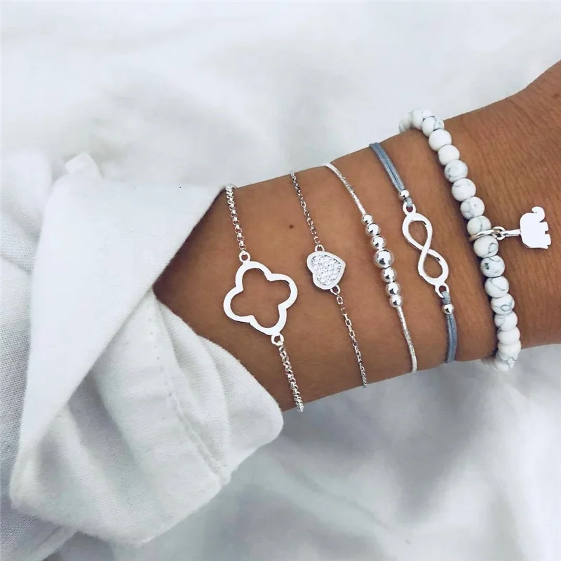 

Wholesale Bohemian Elephant Heart Charm Bracelets For Women Jewelry Fashion Beads Strand Rope Chain Bracelet Set, Picture