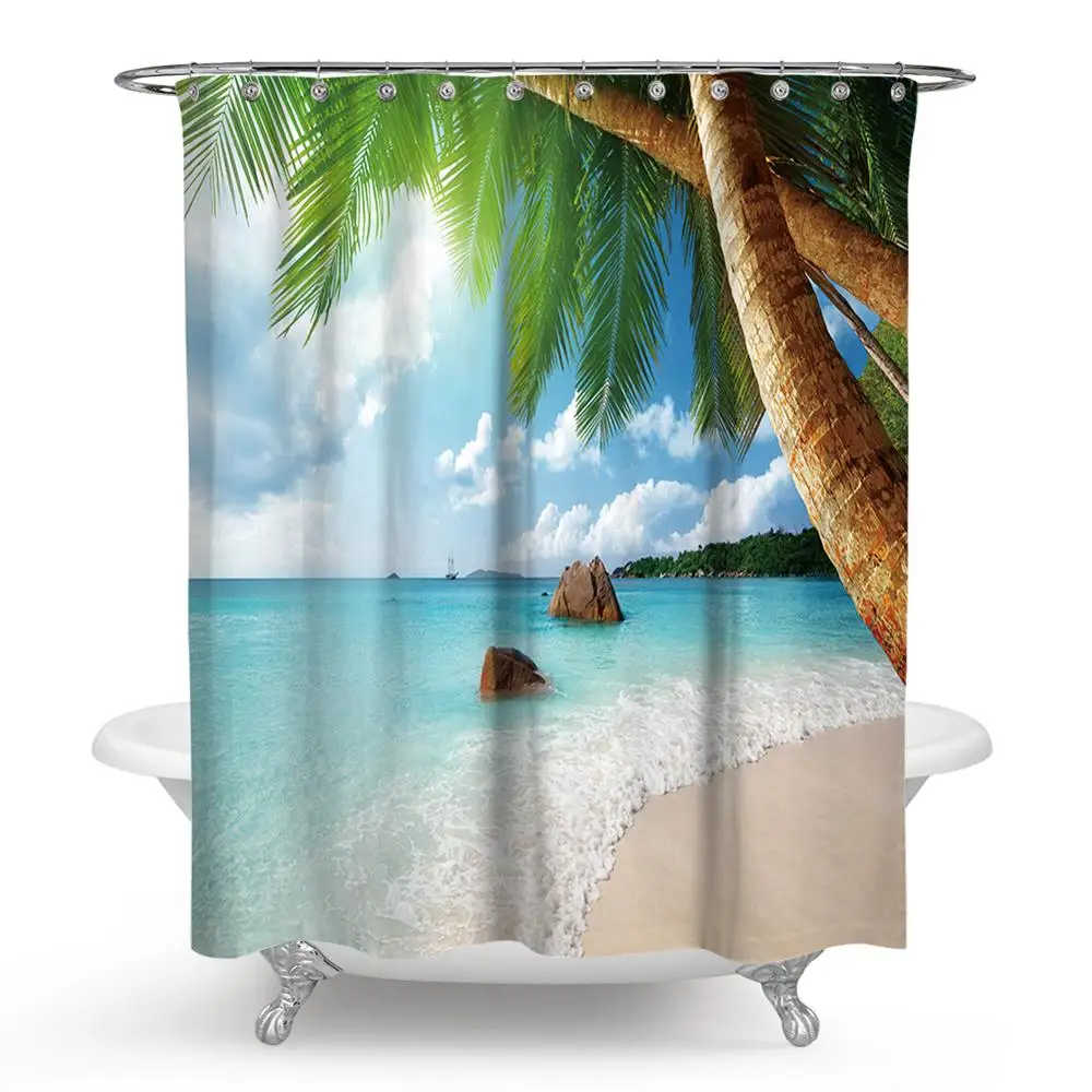 

Sehuoran Island coconut tree digital printing bathroom shower curtain custom shower curtain Wholesale, As shown