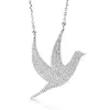 Art 925 Sterling Silver Hope Dove Pendant Necklace Pave Setting Limited Edition 1.75 Inch with 18 Inch Chain