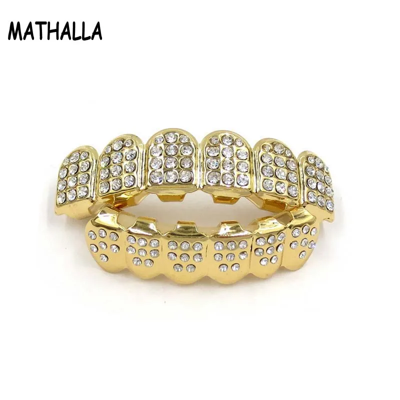 

Hip Hop Jewelry Women Men Unisex Gold Plated Braces Diamond-studded Teeth Grillz Set, Gold;silver
