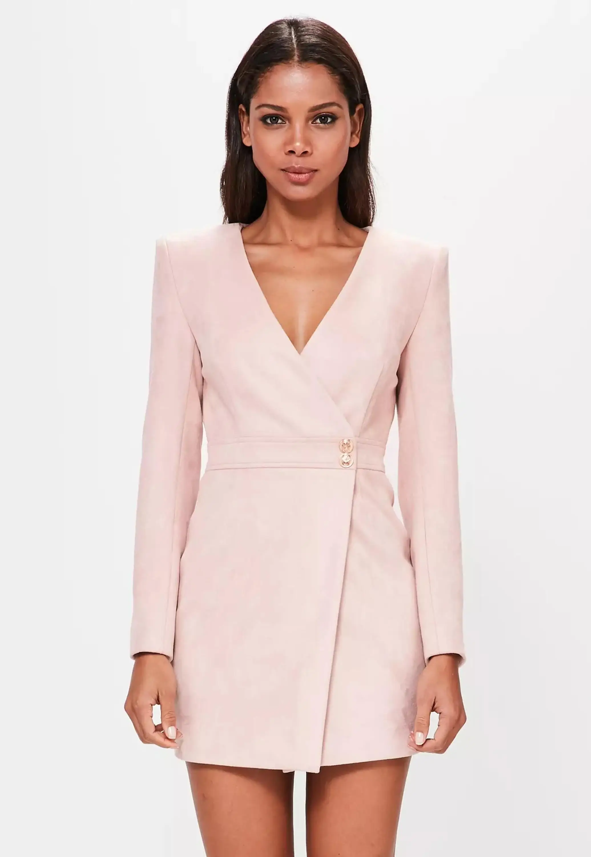 sale ladies office wear v neck long sleeve sexy nude faux suede