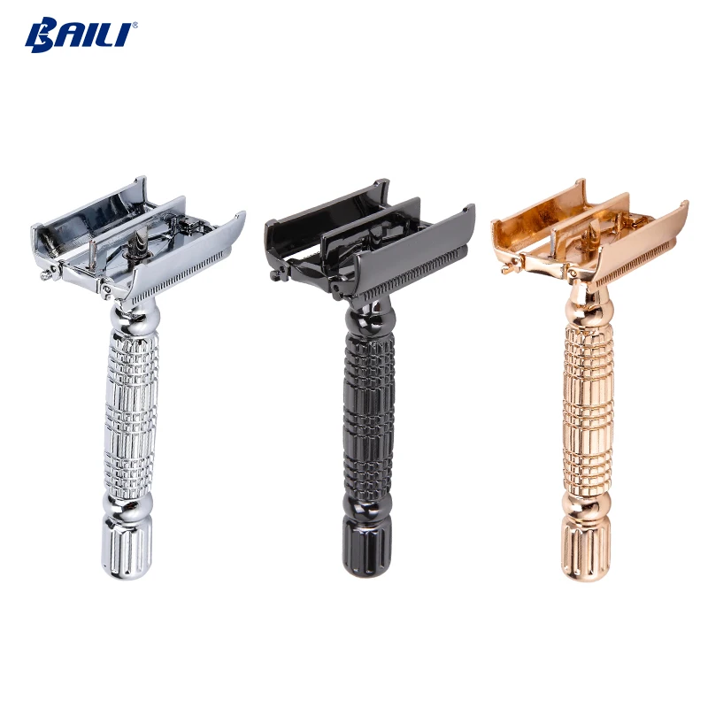 

Metal stainless steel double edged blade straight safety razor shaving travel set,long handed butterfly open cut throats razor