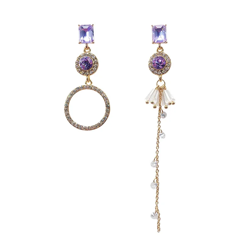 

purple asymmetric high quality korean rhinestone earings 2019