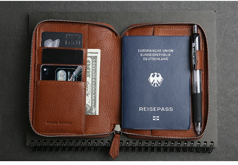 Customized Personalized Travel Zipper Leather Passport Case With Rfid