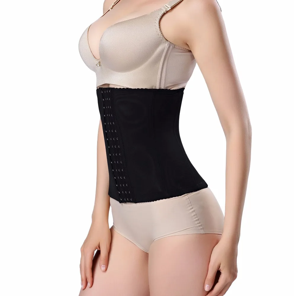 

7 Steel Bones high quality Waist Trainer with 6 row hooks, Black;skin