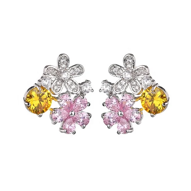 

USA Nature Cubic Zirconia Jewelry Fashion Women Flower Stud Earring, Pink