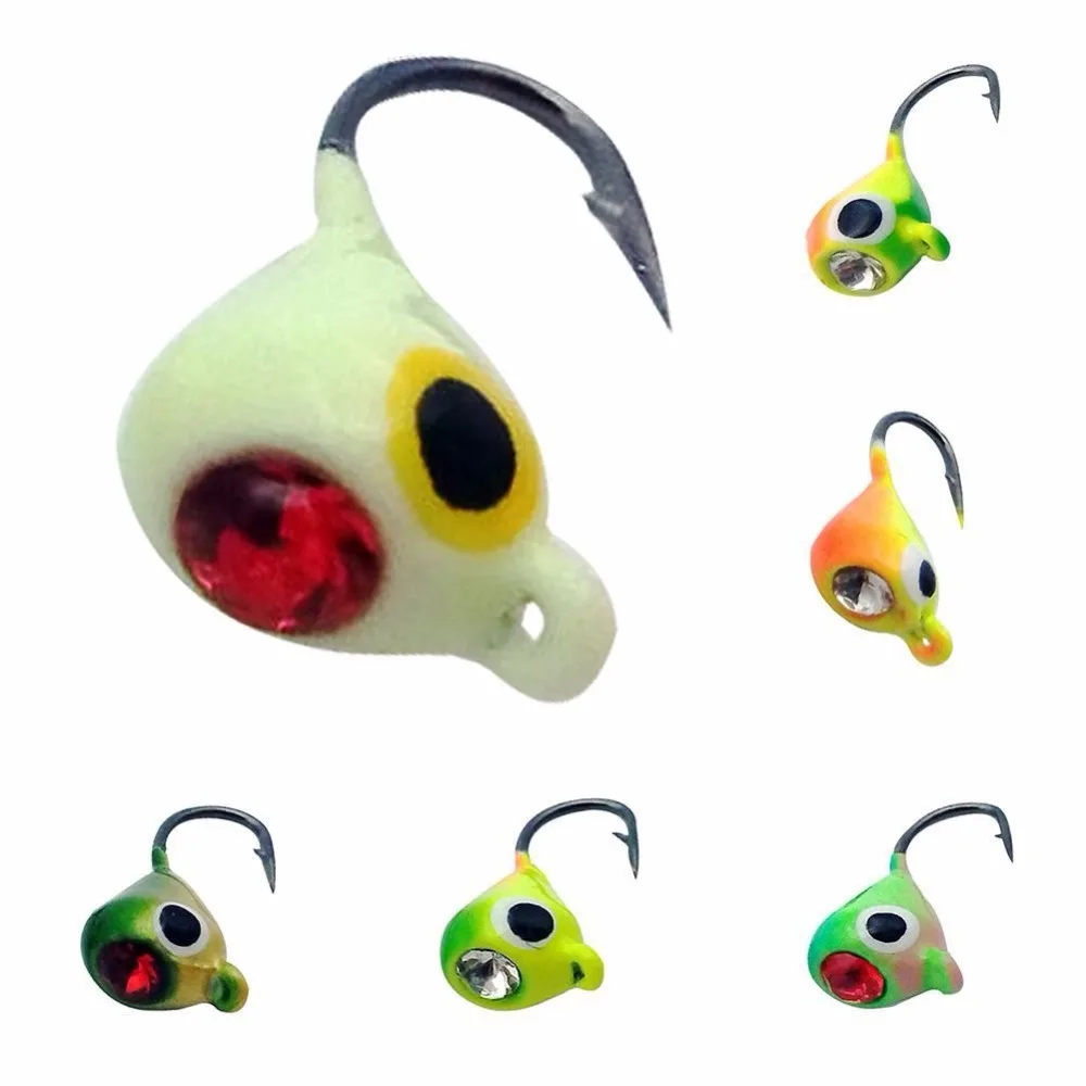 

Winter Ice Fishing Hook Lure 1.5cm 1.1g Lead Head Jig Hook Bait Jigging Fishing Tackle, 6 colors