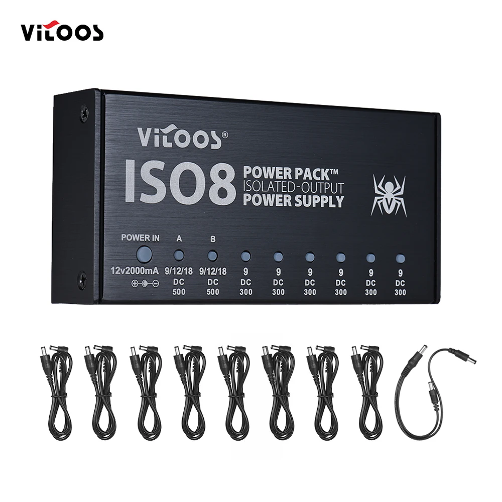 

Vitoos ISO8 Isolated Output Power Supply Mute Noise-reduction Portable Guitar Effects Pedals Power Supply with Multi Way, Black