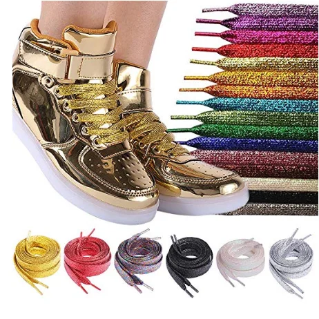 Flat Premium Shiny Bling Glitter Metallic Gold Shoelaces For Canvas ...