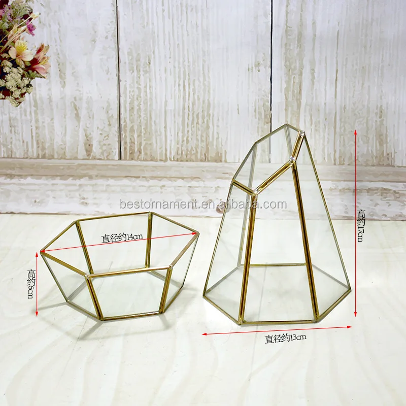 Irregular Glass Gold Geometric Terrarium For Tabletop Succulent Plant
