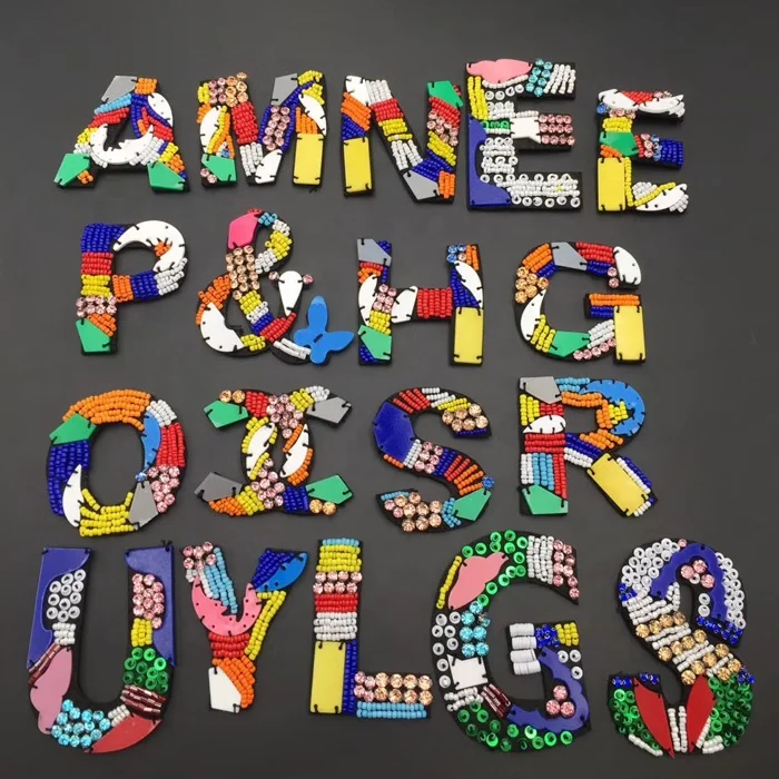 Popular new design custom letters sew on acrylic beads letter patches