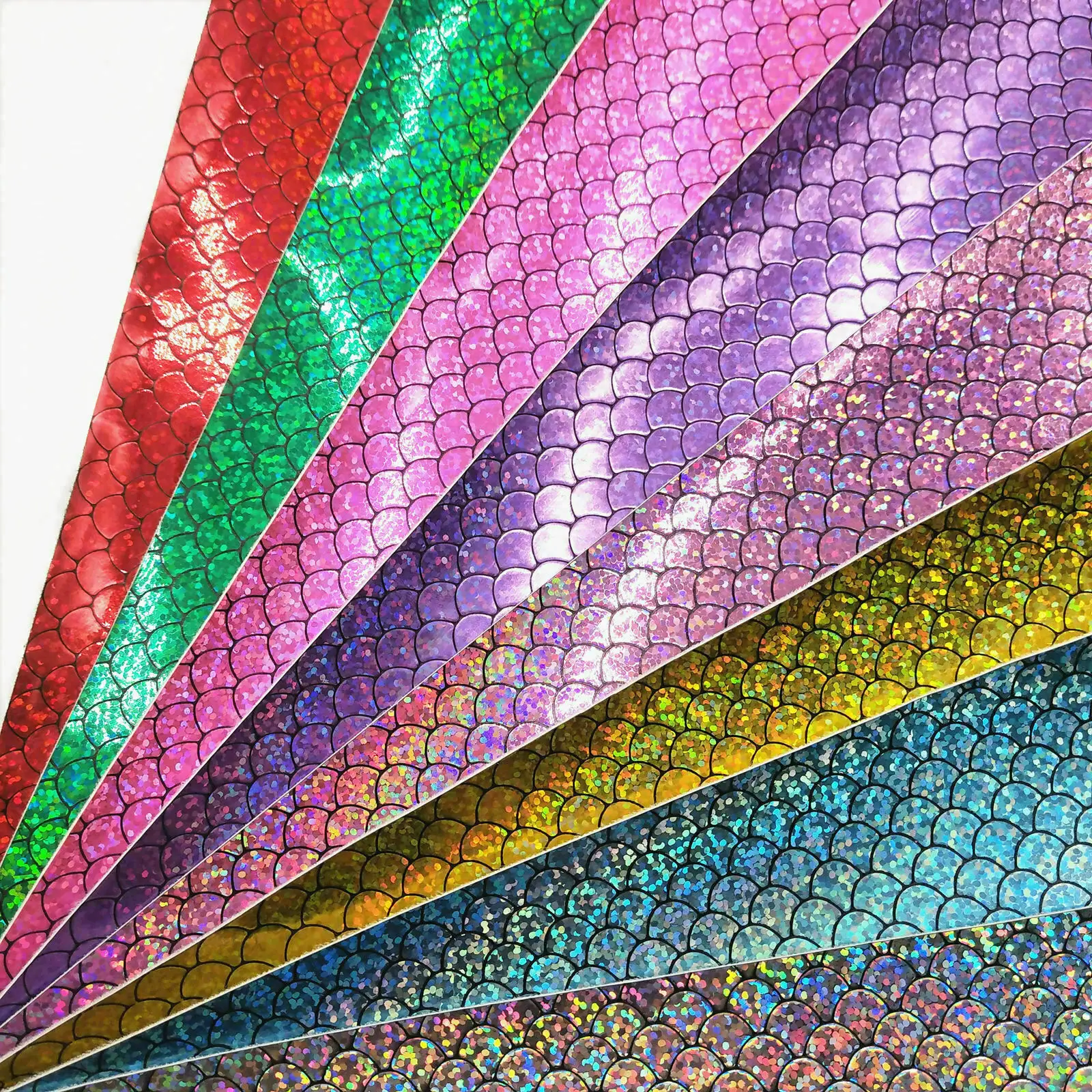 

By The Yard For Shoes Bag Bow Crafting Holographic Mermaid Scale Vinyl Fabric Sequins Faux Leather Sheets