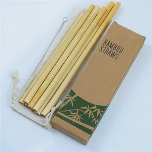 Image of Logo Customized 20cm 8" Organic Reusable Bamboo Straws with Nylon Cleaning Brushes 100% Biodegradable Eco Friendly