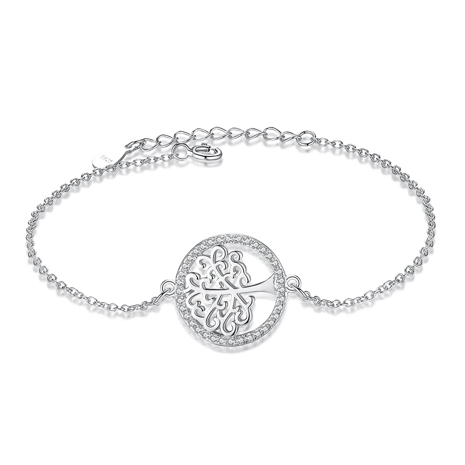 

Fashion 925 Sterling Silver Tree of Life Rhinestone Bracelet Women Round Zircon Charm Bracelet Link Chain Fashion Jewelry